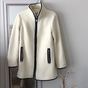 Loft - piped funnel neck long fleece coat